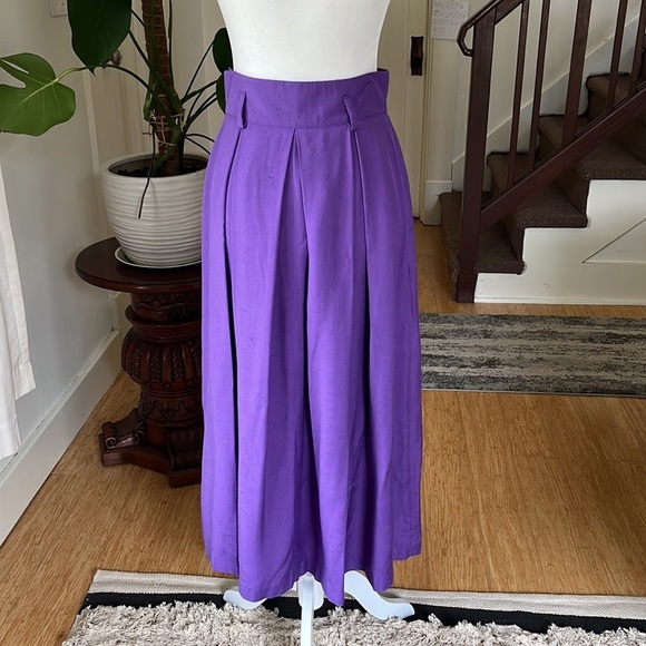 Vintage High Waisted Button Front Pleated A-Line Skirt Eggplant Purple - Picture 4 of 15